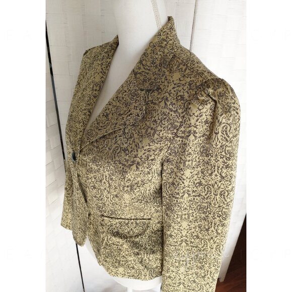 Metrostyle Blazer Size 10 Metallic Paisley Brocade Crop Jacket Retro Old Money - Picture 11 of 14